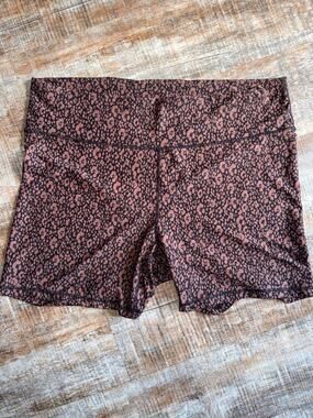 Plus Size High Rise Brown Black Animal Print Compression Biker Shorts Size 3X